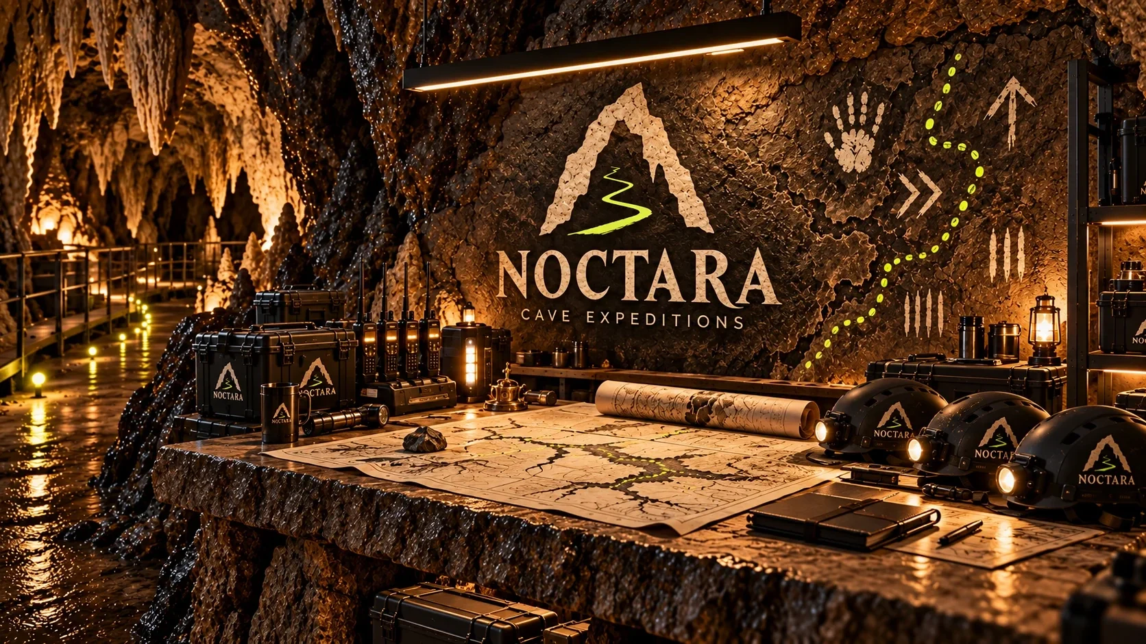 ایستگاه راهنمای Noctara با نقشهٔ مسیر و تجهیزات