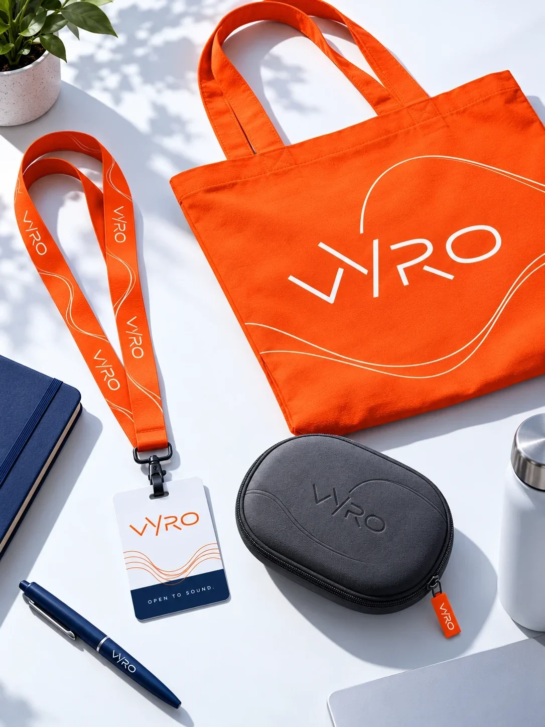ساک نارنجی، کارت کارکنان و قاب مشکی هدست Vyro