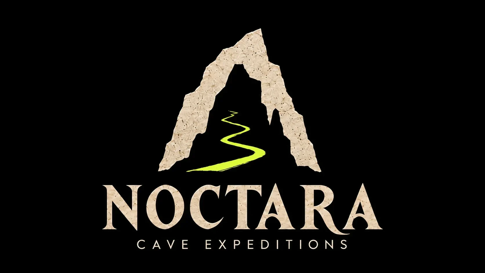 نشان غار و لوگوتایپ Noctara روی زمینهٔ مشکی