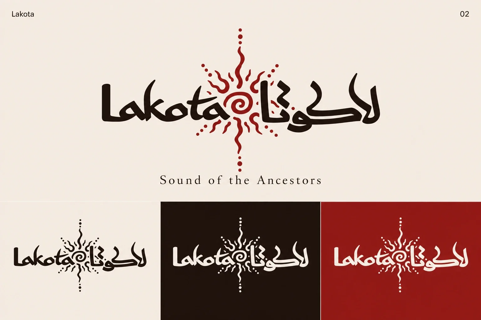Lakota logo in cream, dark brown and red colour variants