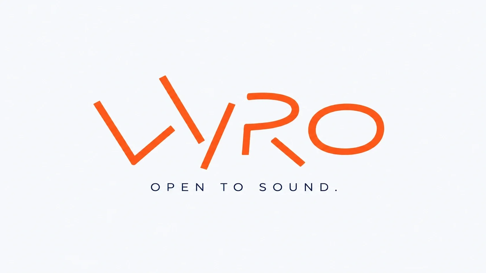 لوگوتایپ نارنجی Vyro و شعار Open to Sound روی زمینهٔ سفید