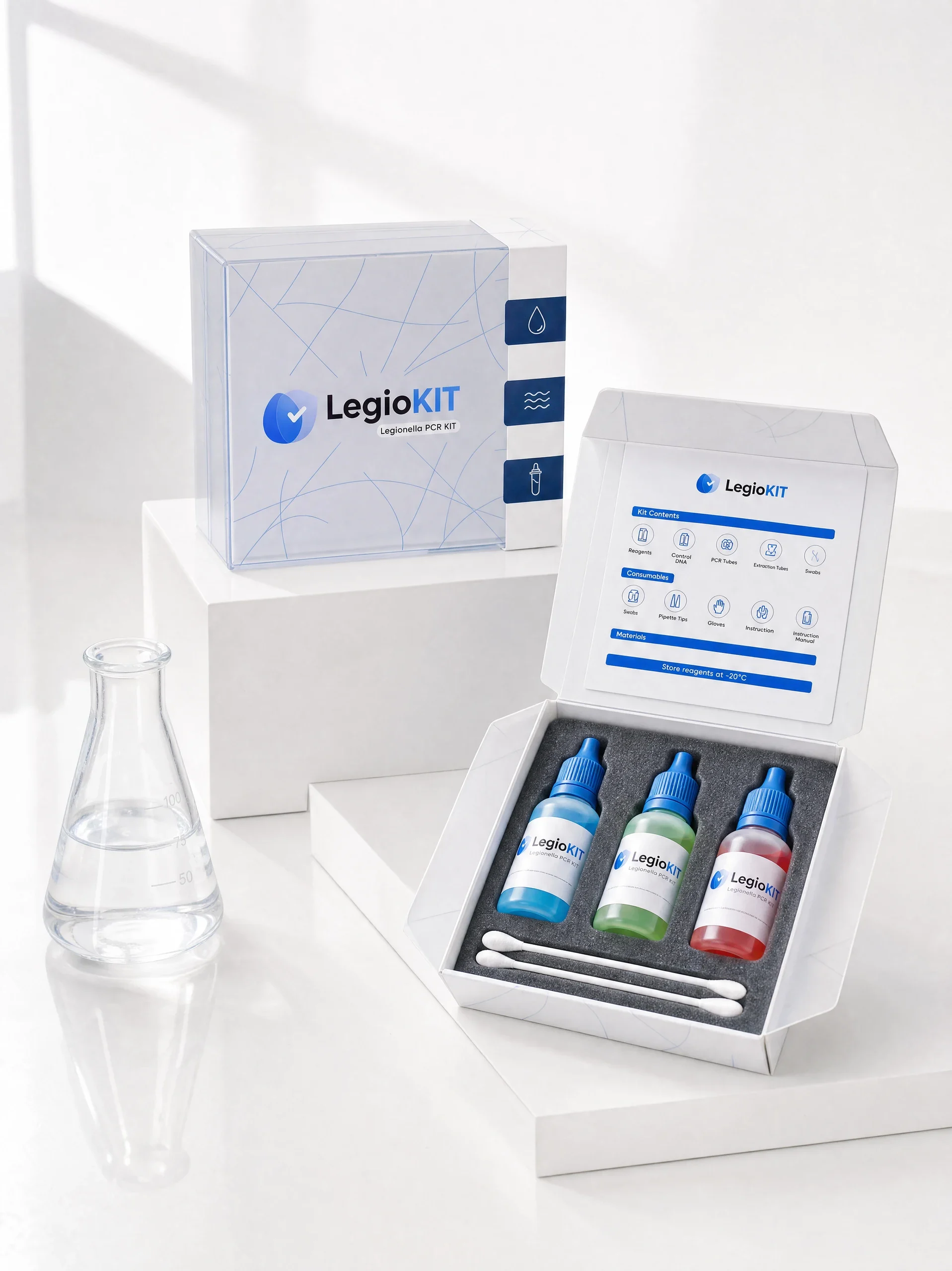Open LegioKIT packaging showing the illustrated inside-lid information panel