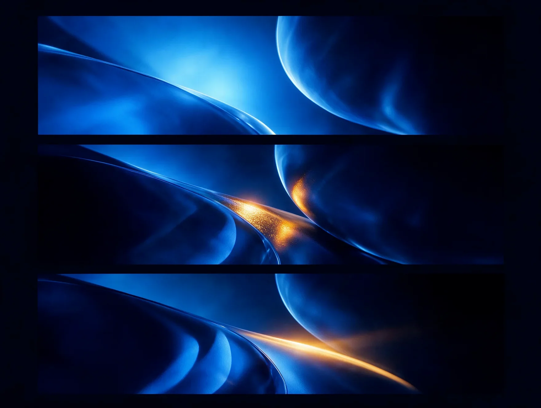 Three Moon blue and gold abstract background variations