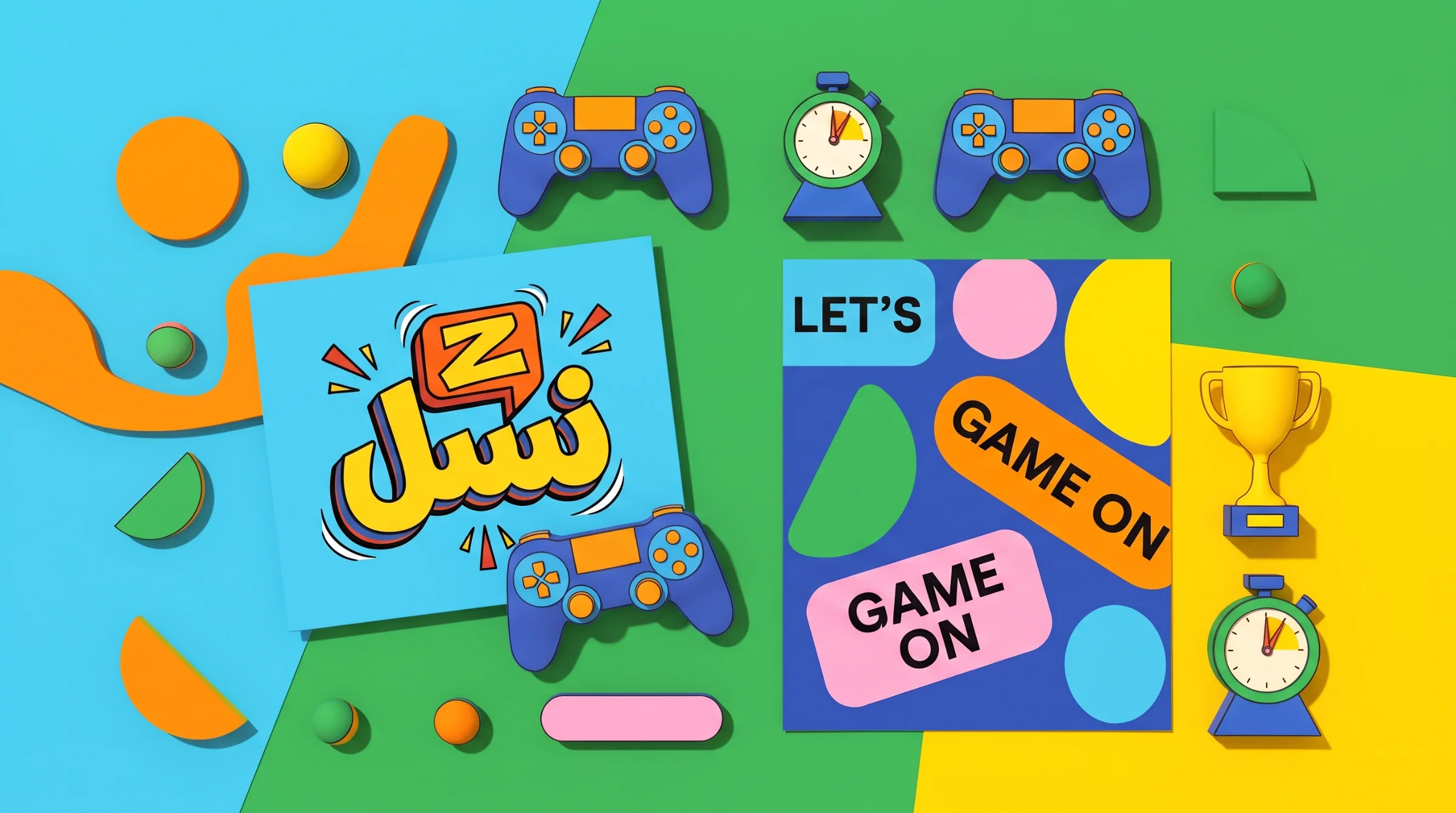 Top-down arrangement of gaming-themed Nasl Z printed materials.