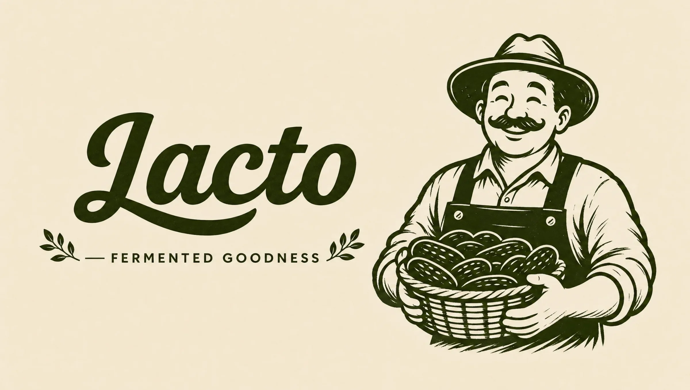Horizontal Lacto wordmark and grower illustration on a cream background