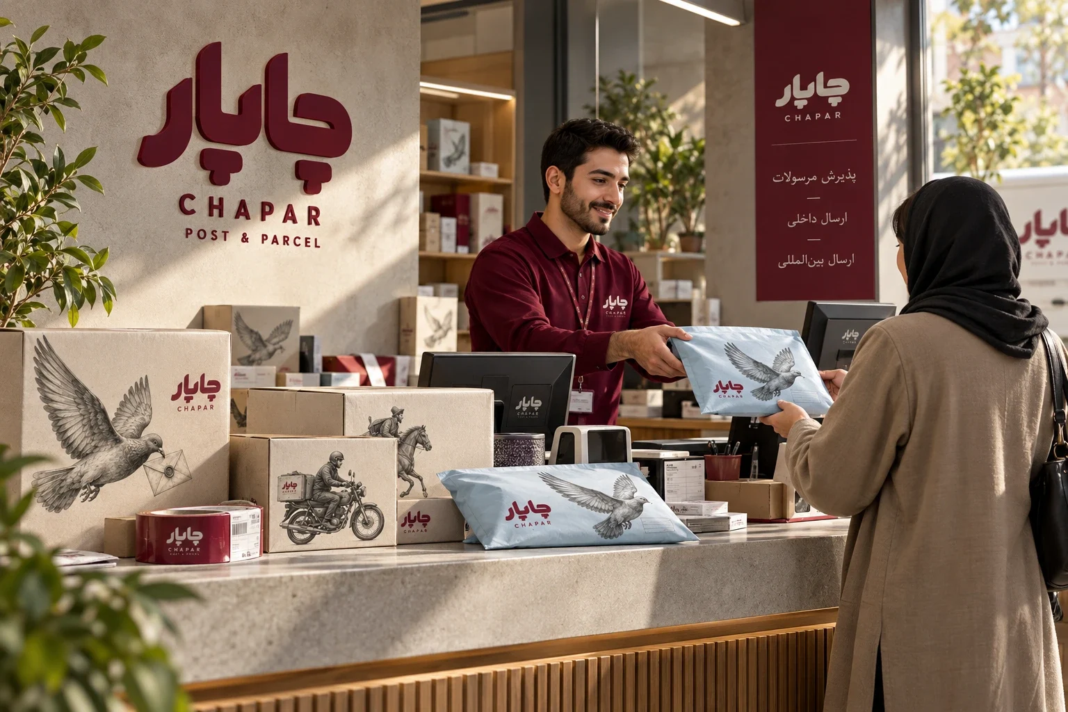 صحنهٔ کانسپت تحویل مرسوله در پیشخوان چاپار.