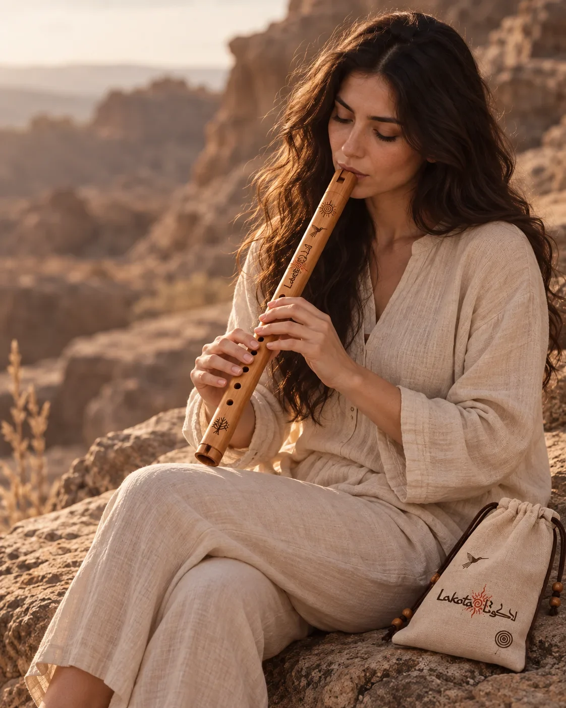 Lakota Student playing a flute